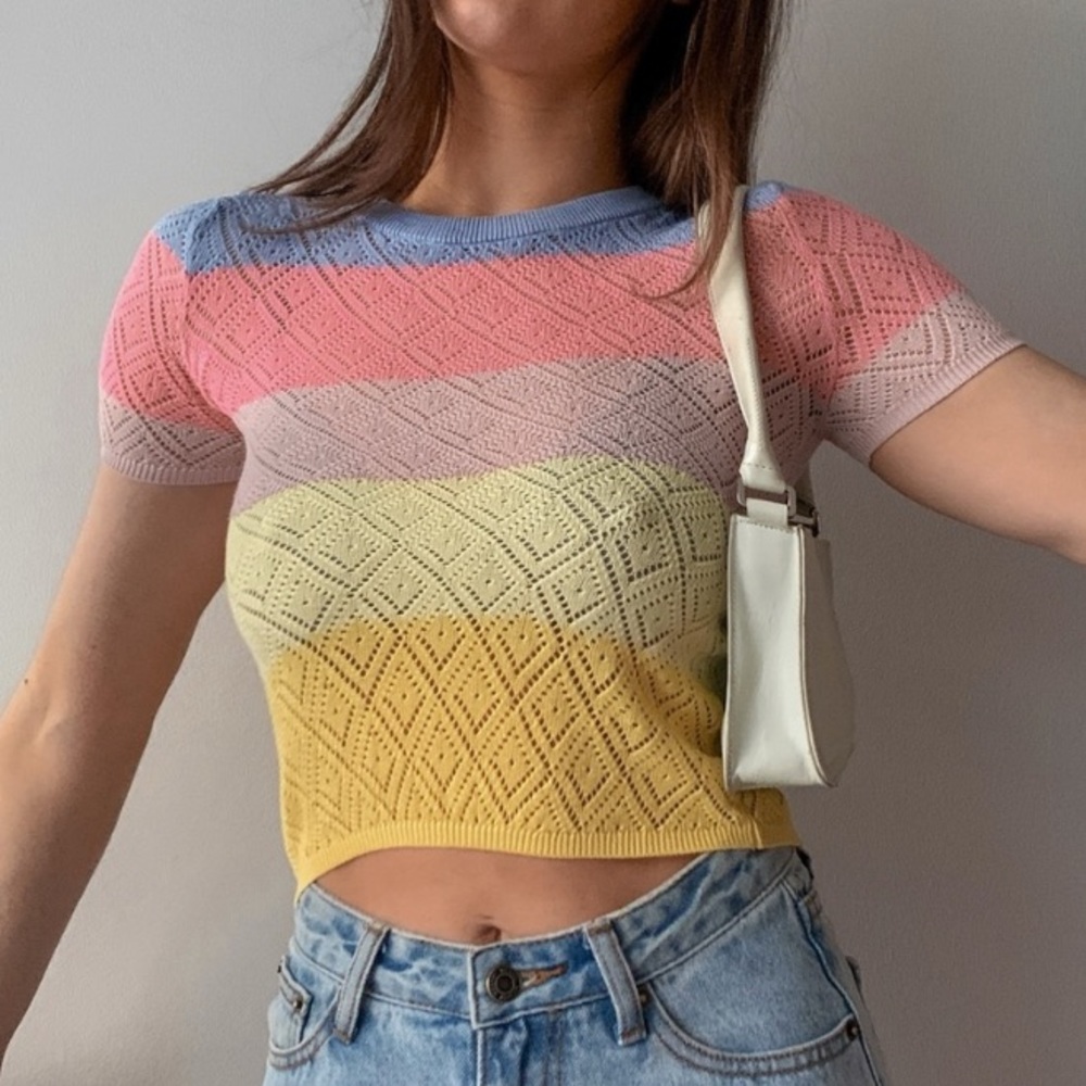 *White* H&M Sheer Knit T-Shirt